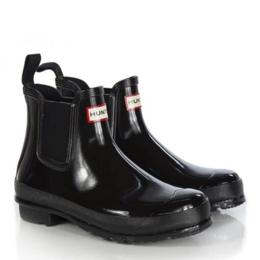 Hunter Women's Original Gloss Chelsea Wellington In Black - Image 2